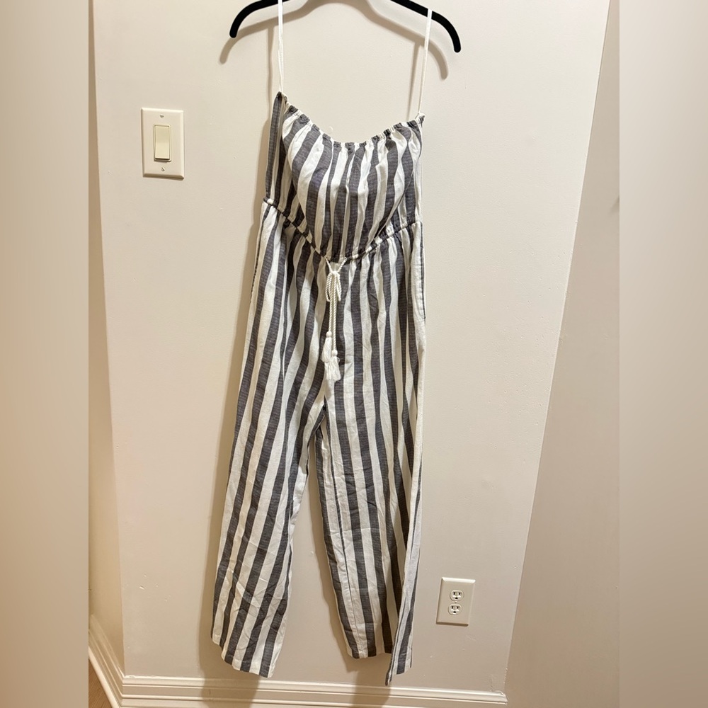 Striped Black and White Strapless Jumpsuit